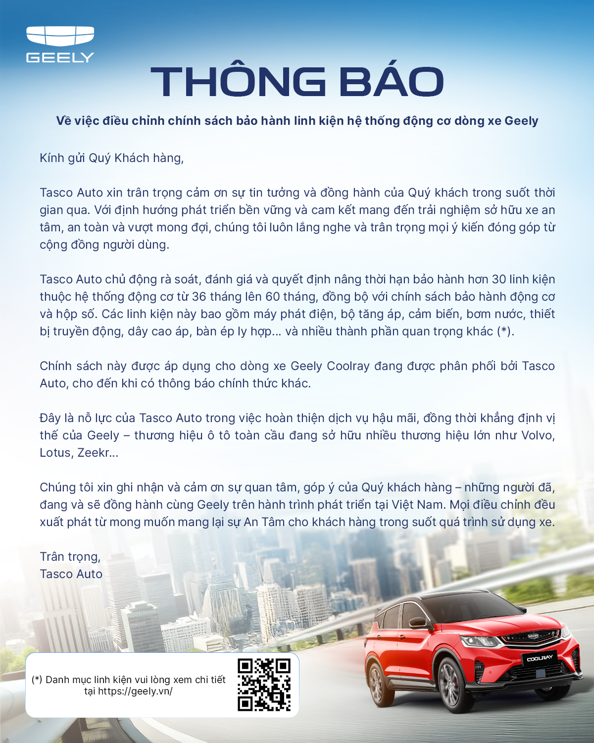 Chính sách bảo hành Geely Nha Trang